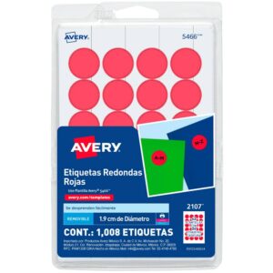 ETIQUETA REDONDA 3/4" 2107 ROJA C/1008 AVERY