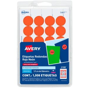 ETIQUETA REDONDA 3/4" 2108 ROJO FLOUR C/1008 AVERY