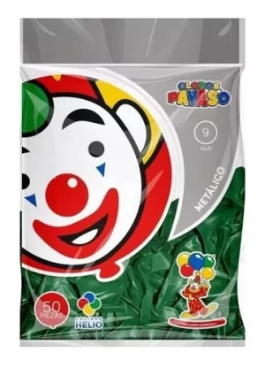 GLOBO METALICO BOLSA C/50 #9 VERDE PAYASO
