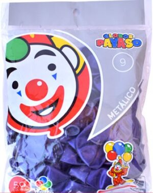 GLOBO METALICO BOLSA C/50 #9 MORADO PAYASO